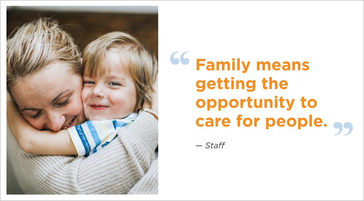 Family means getting the opportunity to care for people.